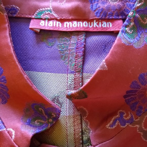 Asian-style Orangey-Red Dress with Multi-color Flowers - Picture 3 of 6